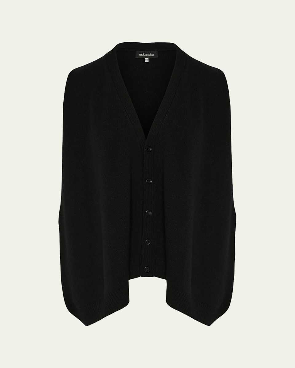 Plain Cashmere A-Line Sleeveless V-Neck Cardigan (Mid Plus Length)